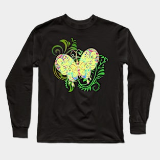 Decorative Yellow Butterfly Silhouette Art Long Sleeve T-Shirt